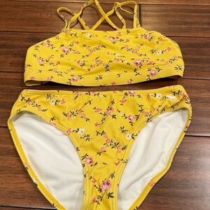 Abercrombie Kids Yellow Floral Matching Set swimsuit girls sz 13/14
